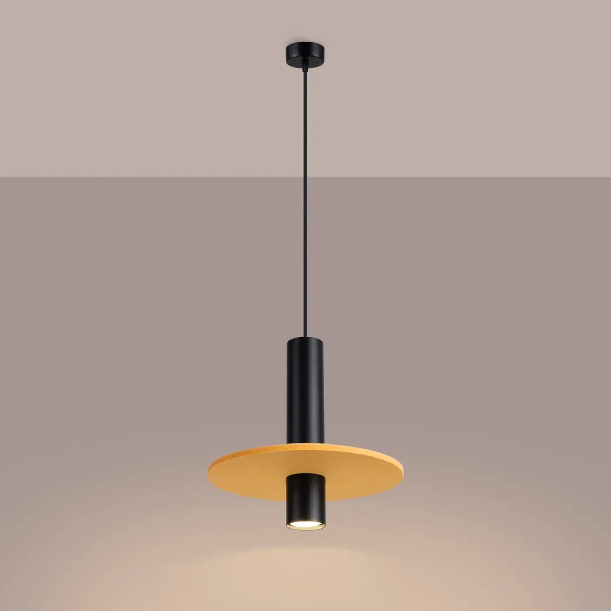 Suspension tube en acier noir et disque de feutre, GU10