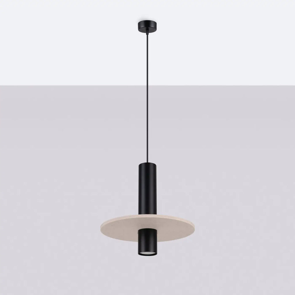 Suspension tube en acier noir et disque de feutre, GU10, beige/noir