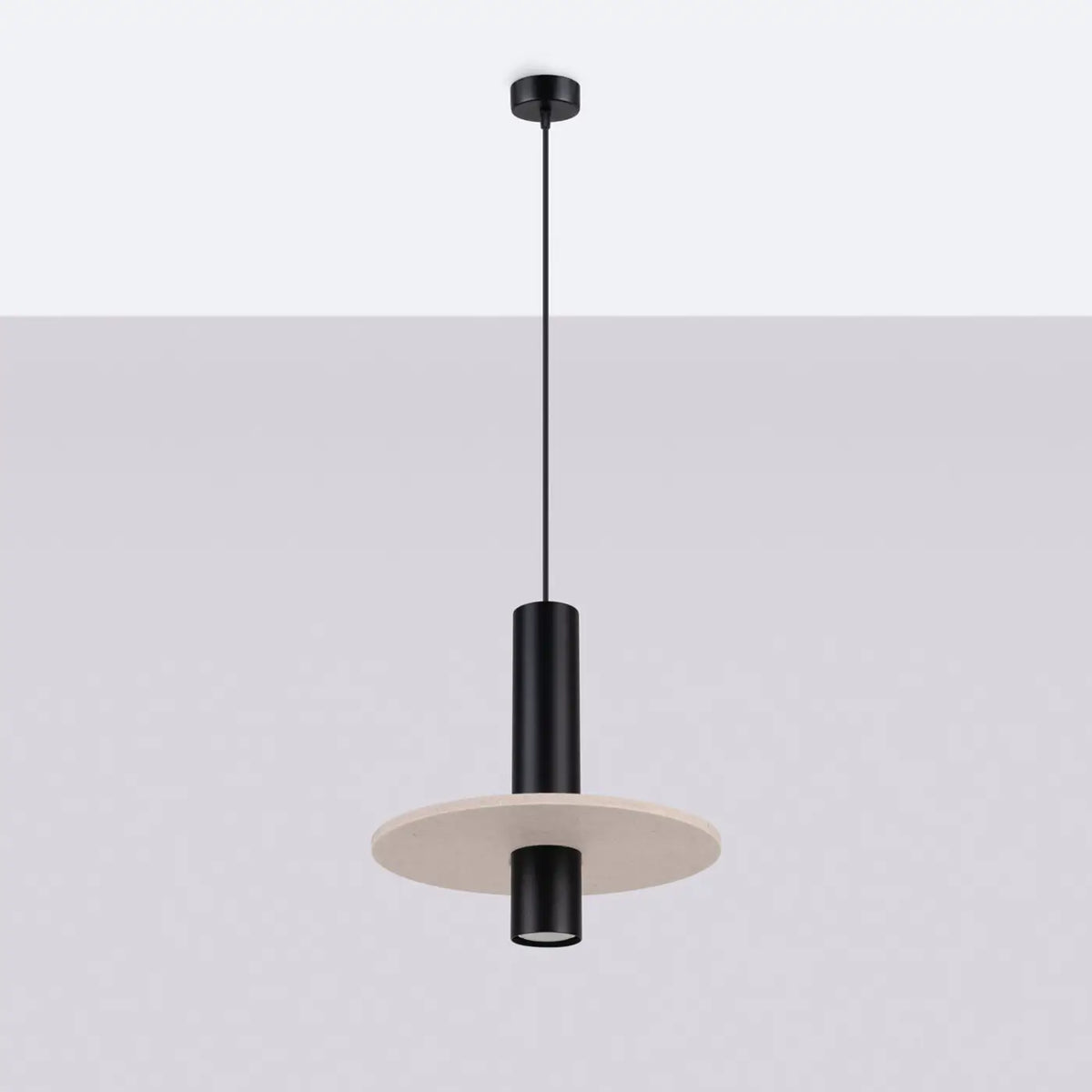 Suspension tube en acier noir et disque de feutre, GU10, beige/noir