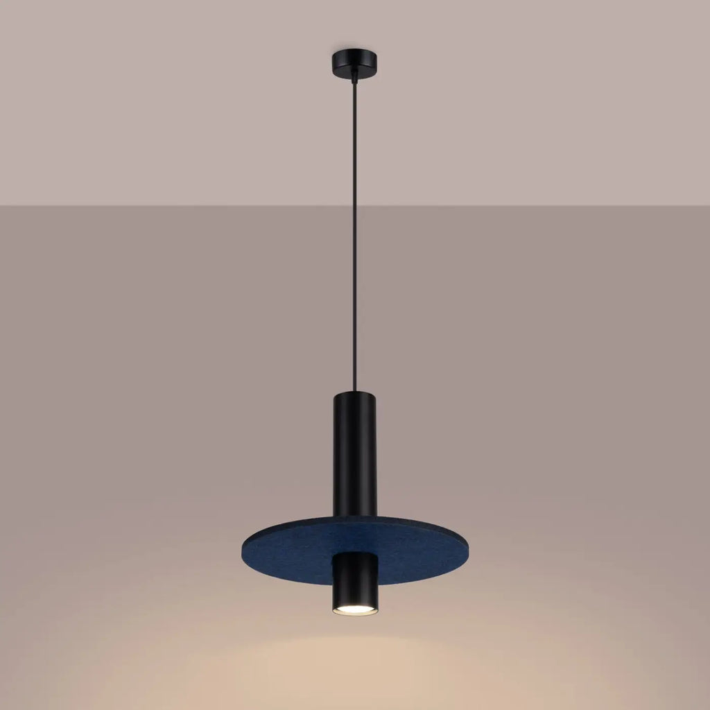 Suspension tube en acier noir et disque de feutre, GU10