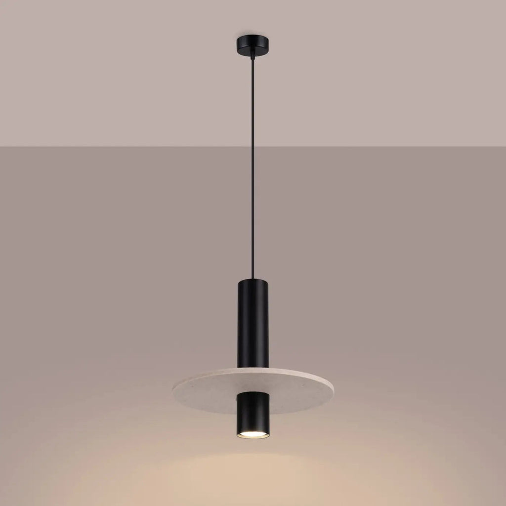Suspension tube en acier noir et disque de feutre, GU10