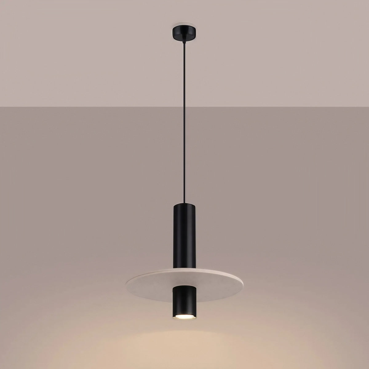 Suspension tube en acier noir et disque de feutre, GU10