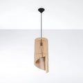 Suspension cylindre haut en lamelles de bois naturel, 21 cm