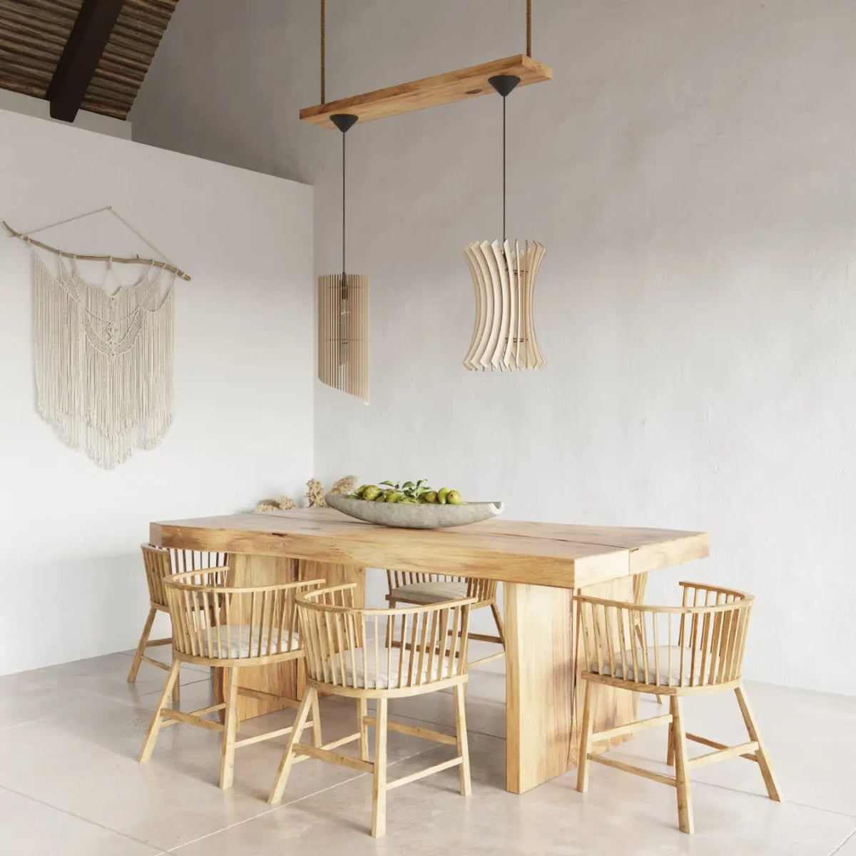 Suspension cylindre haut en lamelles de bois naturel, 21 cm