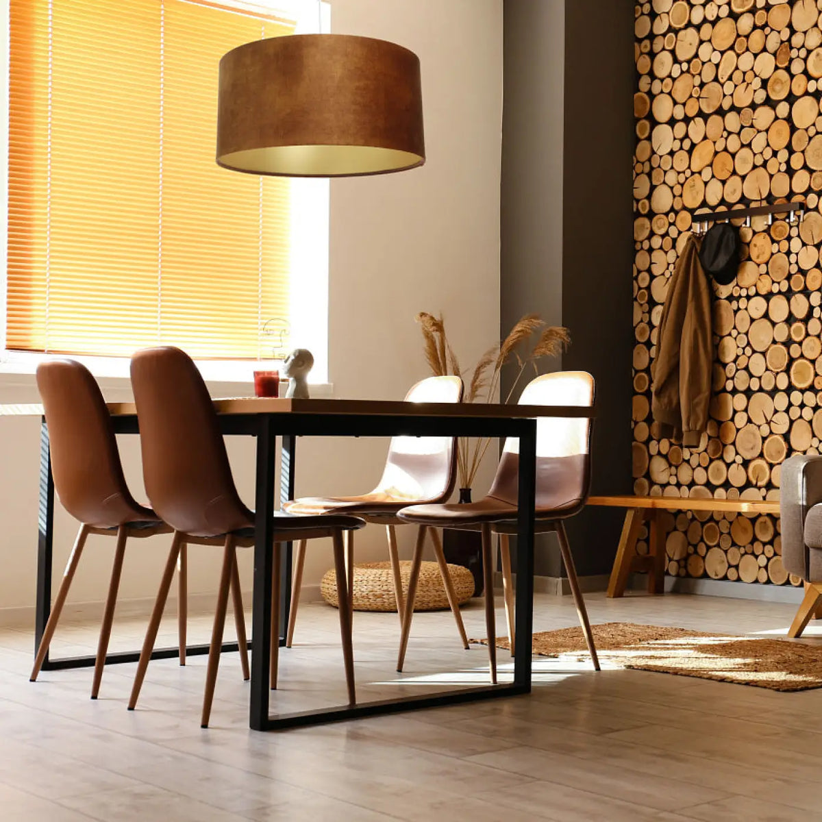 Suspension cylindrique caramel à intérieur doré, 40 à 60 cm