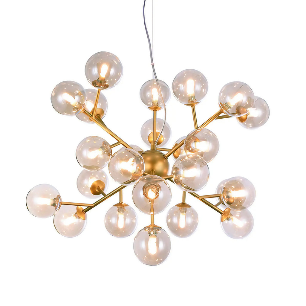 Lustre à 24 globes en verre soufflé, 65 cm, doré ou argenté, doré