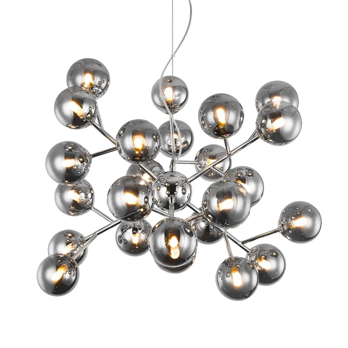 Lustre à 24 globes en verre soufflé, 65 cm, doré ou argenté, argenté