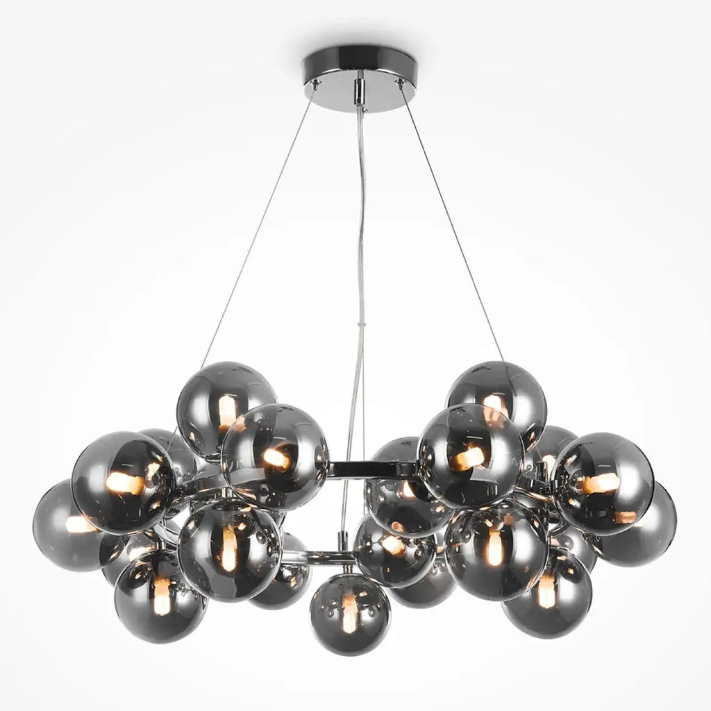 Lustre rond à 25 globes en verre teinté, 69 cm, quatre coloris