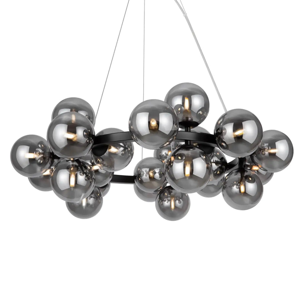 Lustre rond à 25 globes en verre teinté, 69 cm, quatre coloris