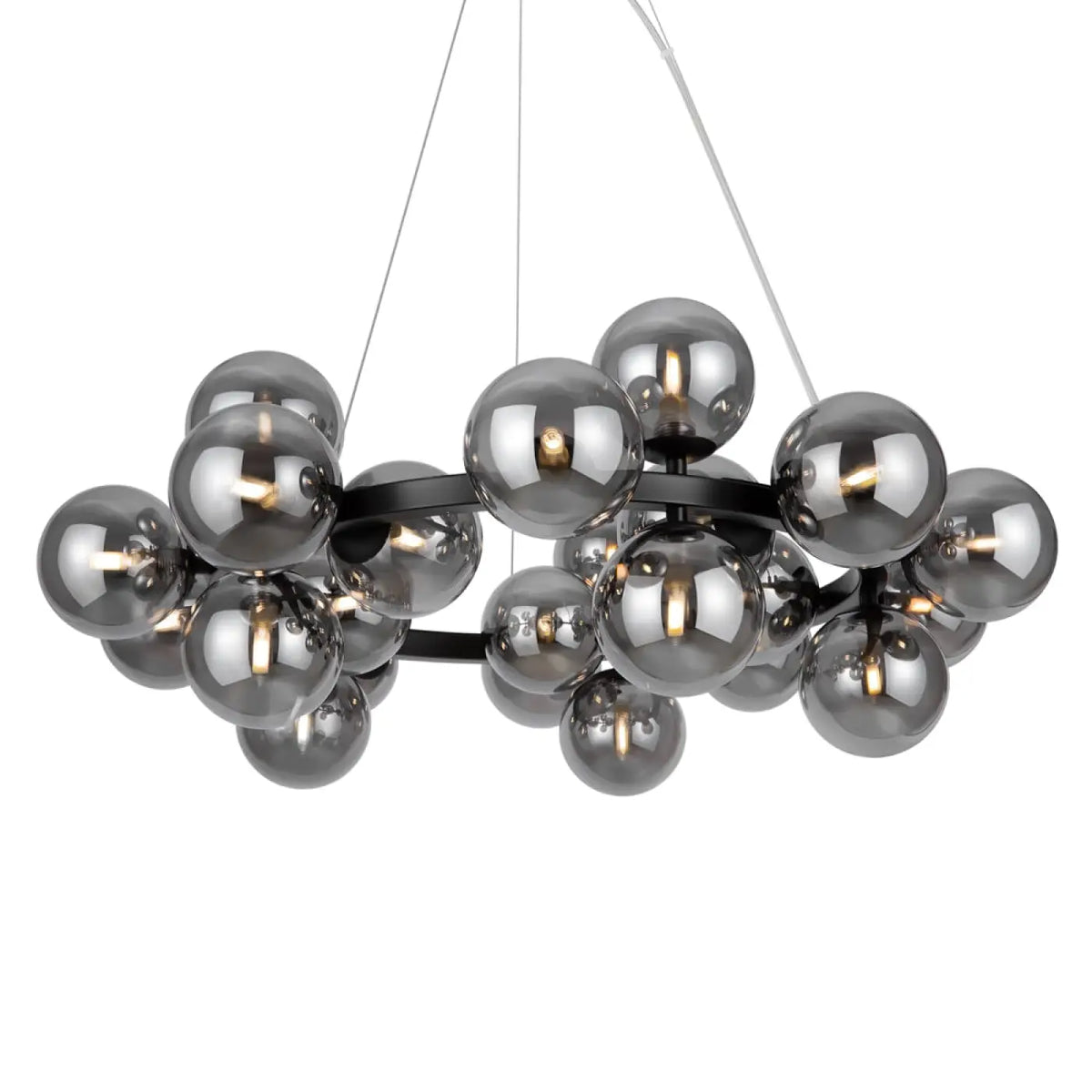 Lustre rond à 25 globes en verre teinté, 69 cm, quatre coloris