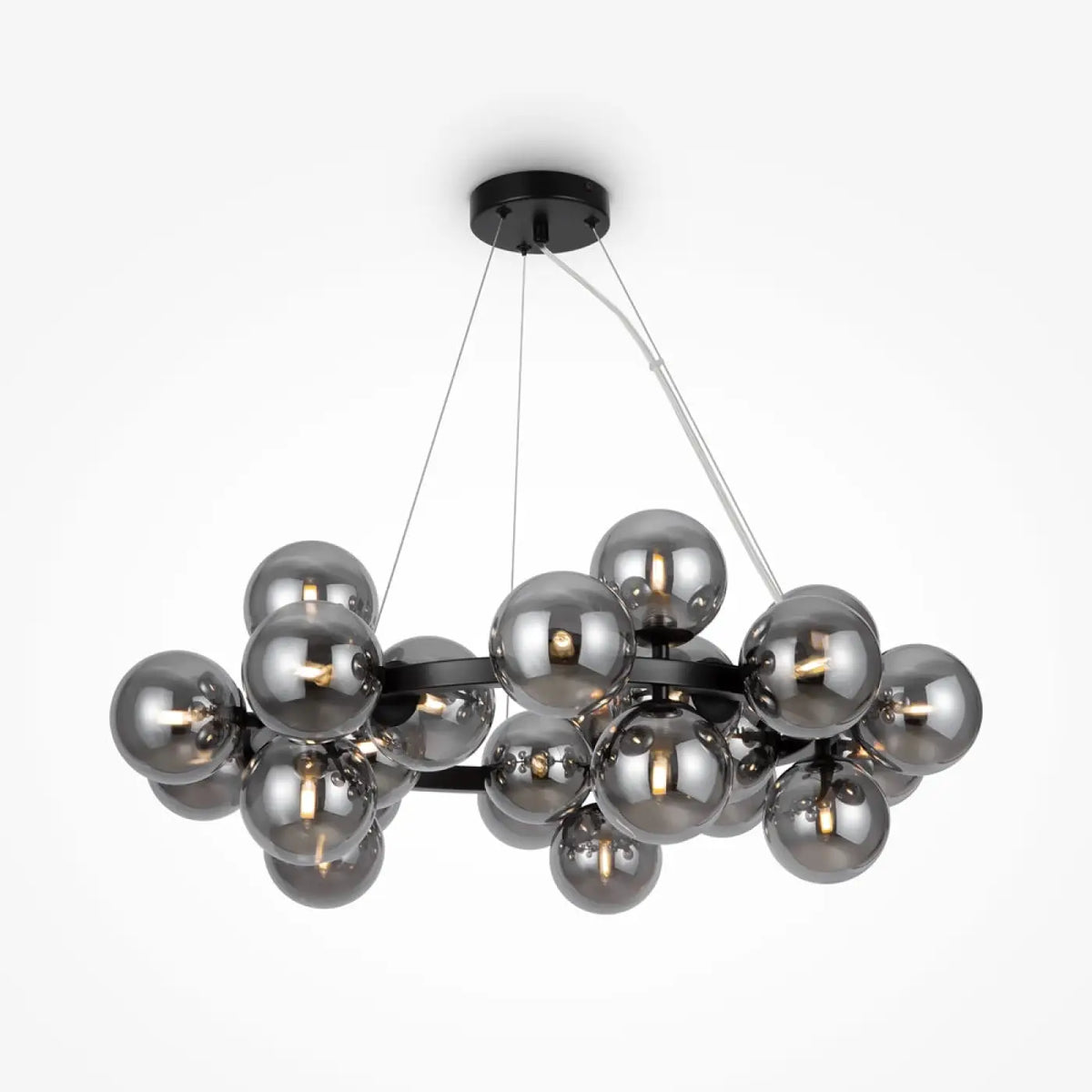 Lustre rond à 25 globes en verre teinté, 69 cm, quatre coloris, noir