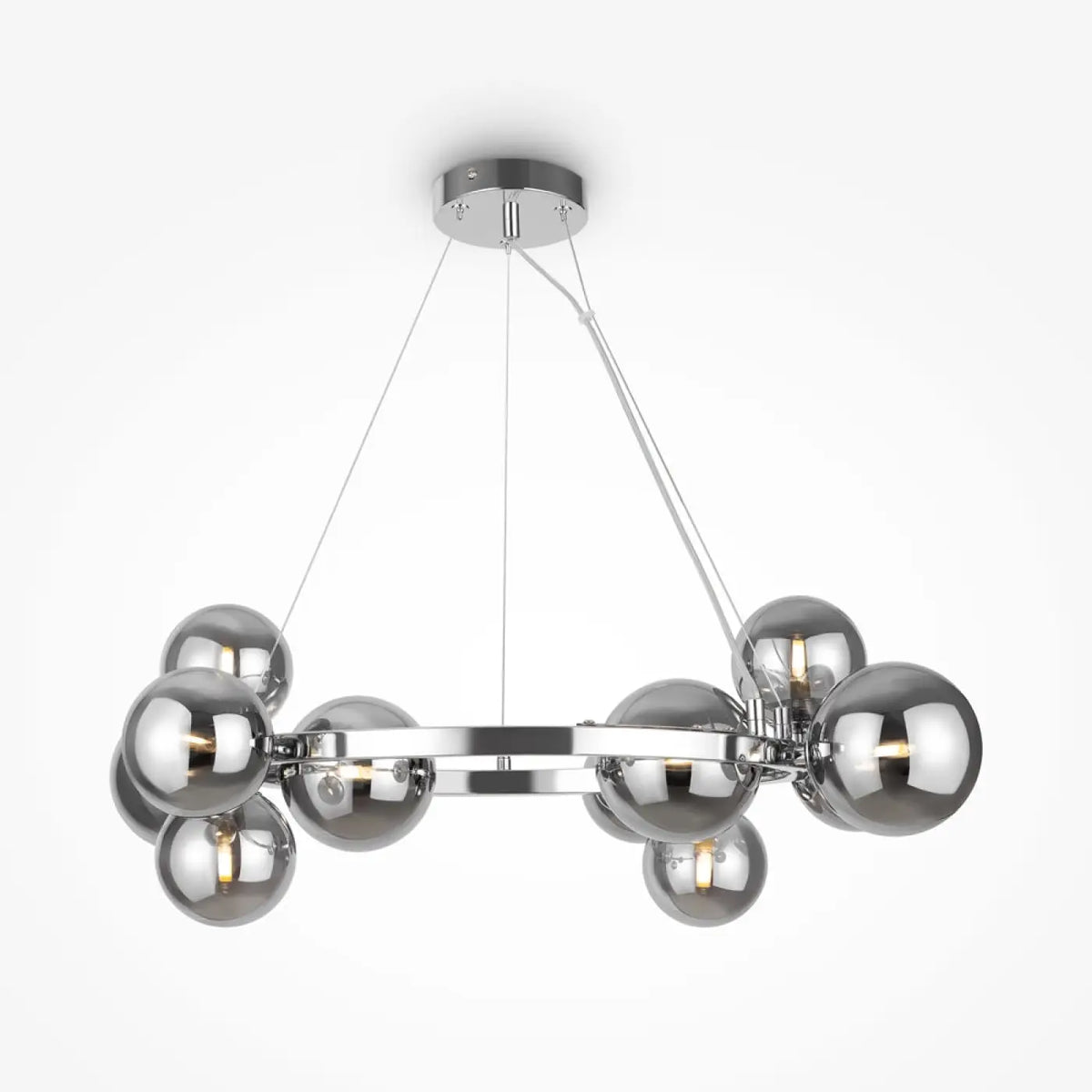 Lustre couronne à onze globes en verre, 67 cm, quatre coloris, argenté