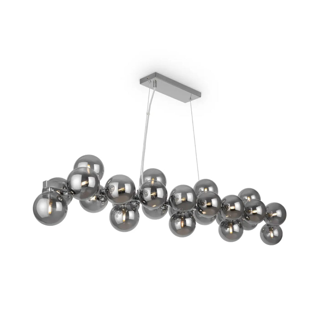 Suspension linéaire à 25 globes de verre, 123,5 cm
