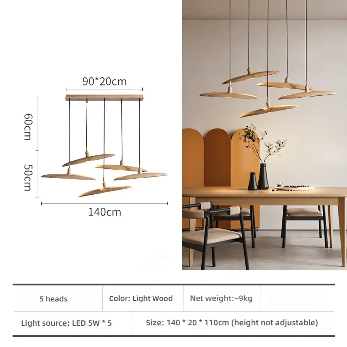 Suspension en bois zen contemporaine, tailles S à 2XL, beige