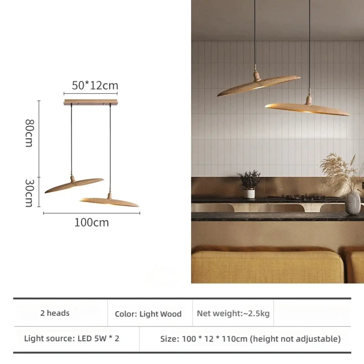 Suspension en bois zen contemporaine, tailles S à 2XL, beige