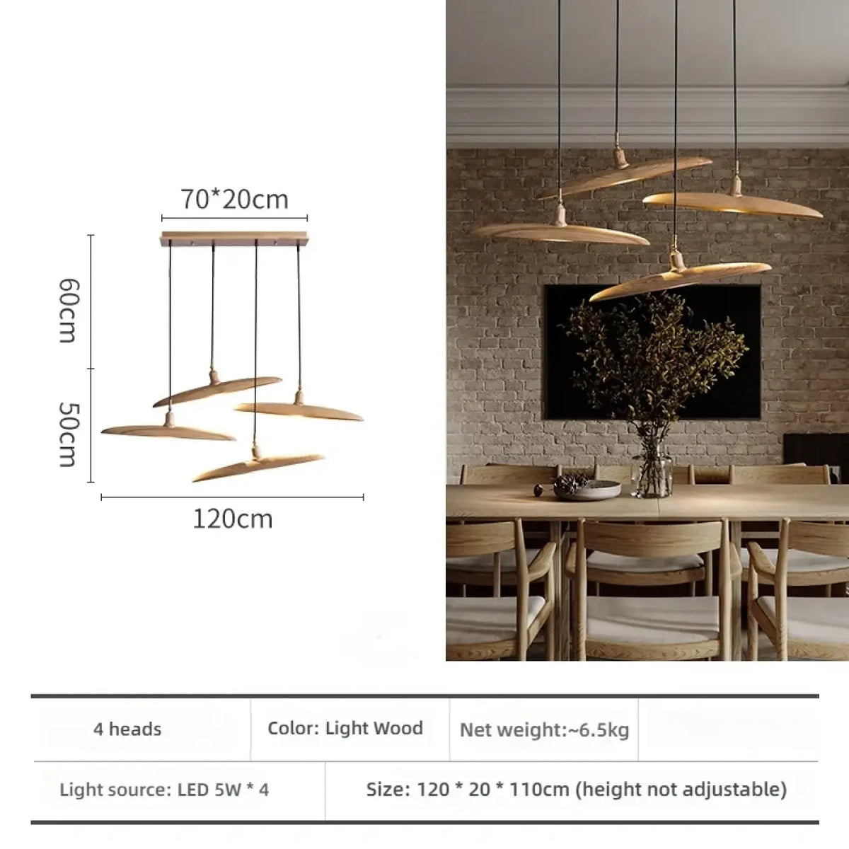 Suspension en bois zen contemporaine, tailles S à 2XL, beige