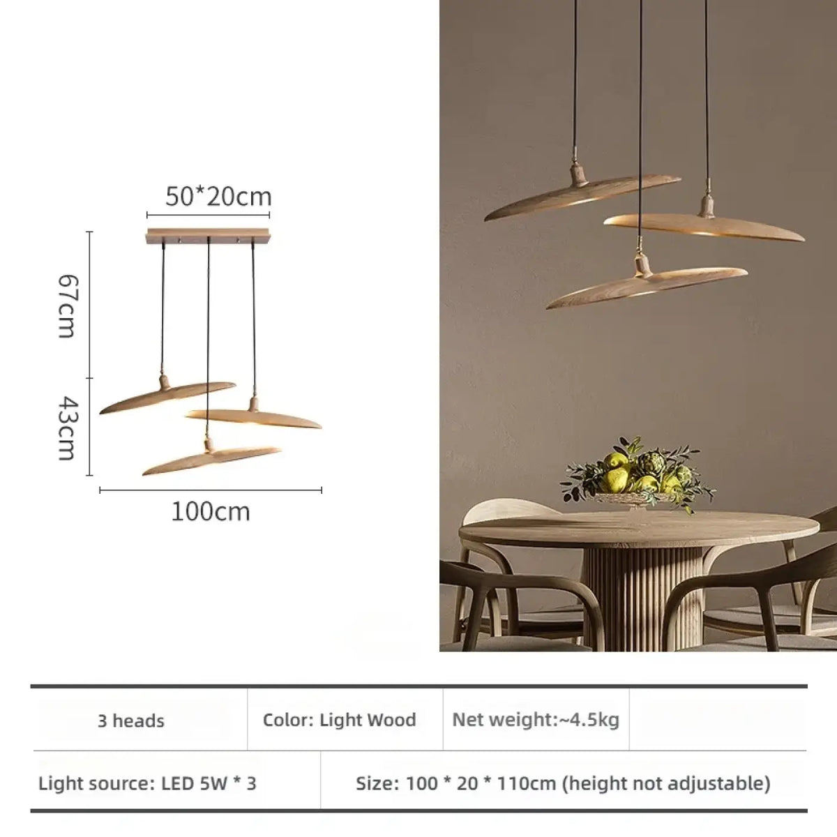 Suspension en bois zen contemporaine, tailles S à 2XL, beige