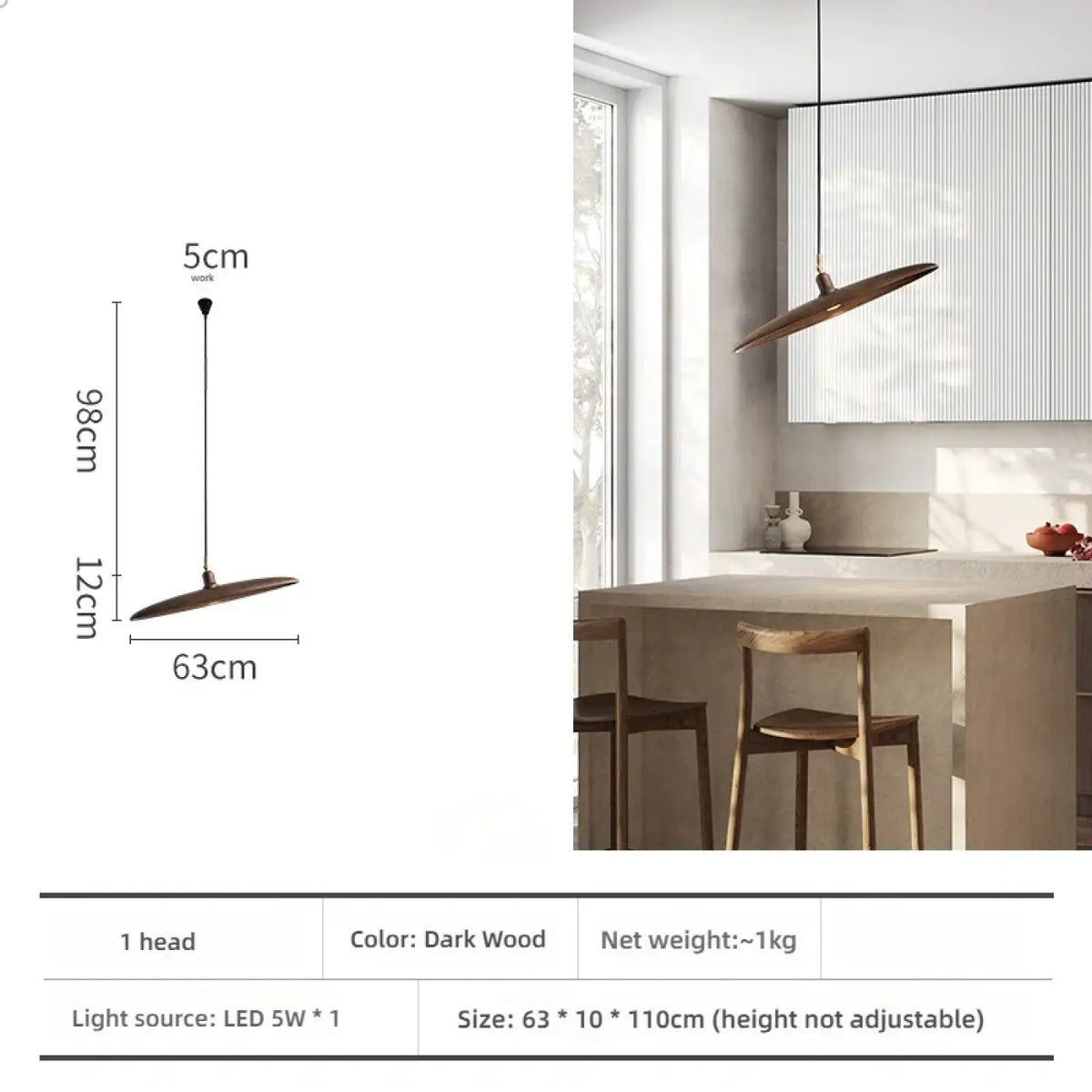Suspension en bois zen contemporaine, tailles S à 2XL, marron