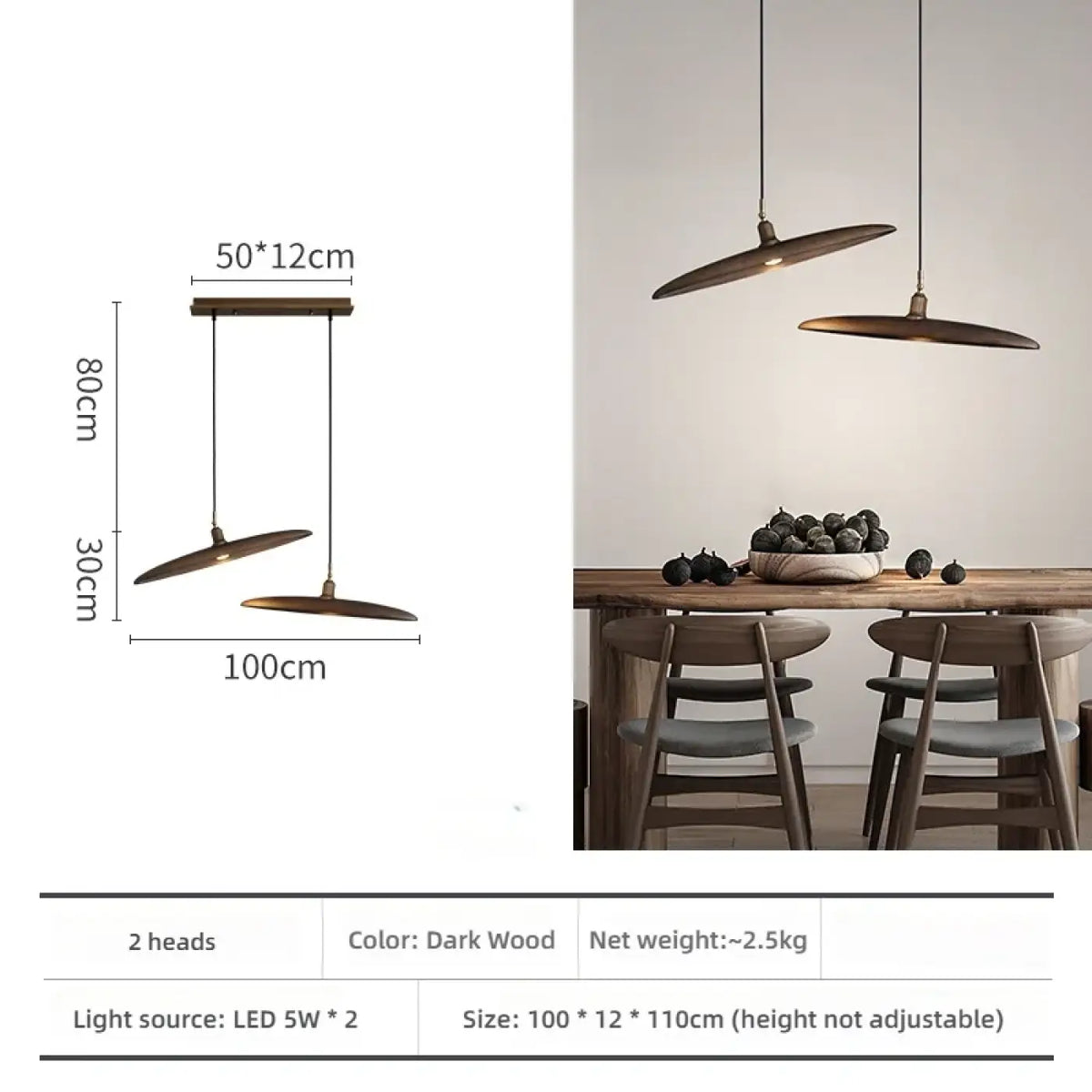 Suspension en bois zen contemporaine, tailles S à 2XL, marron