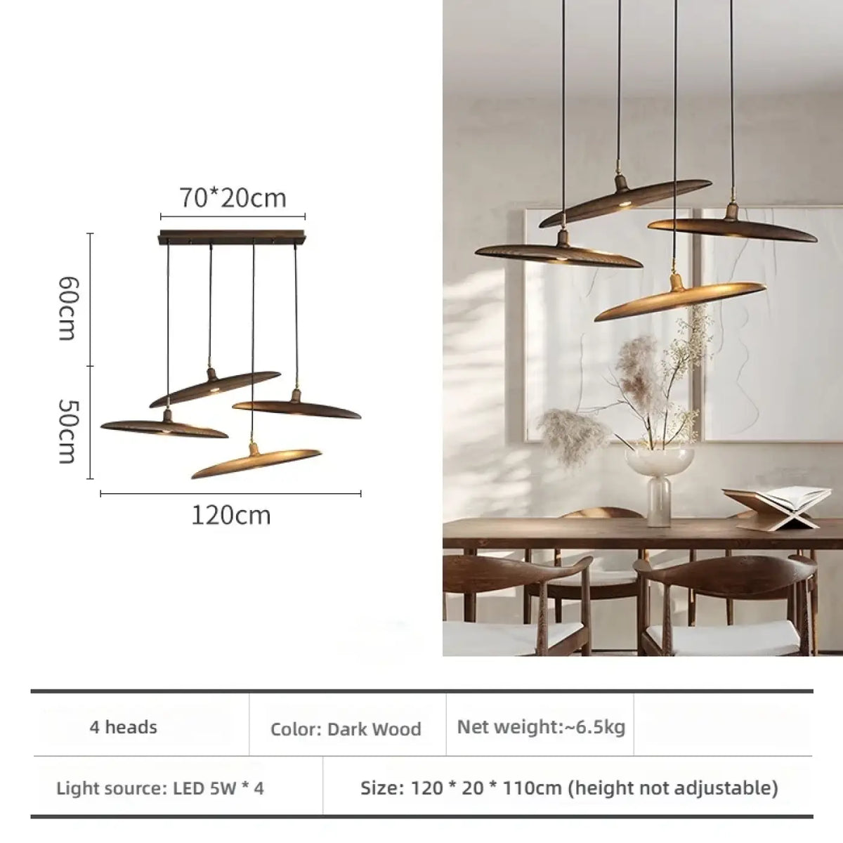 Suspension en bois zen contemporaine, tailles S à 2XL, marron