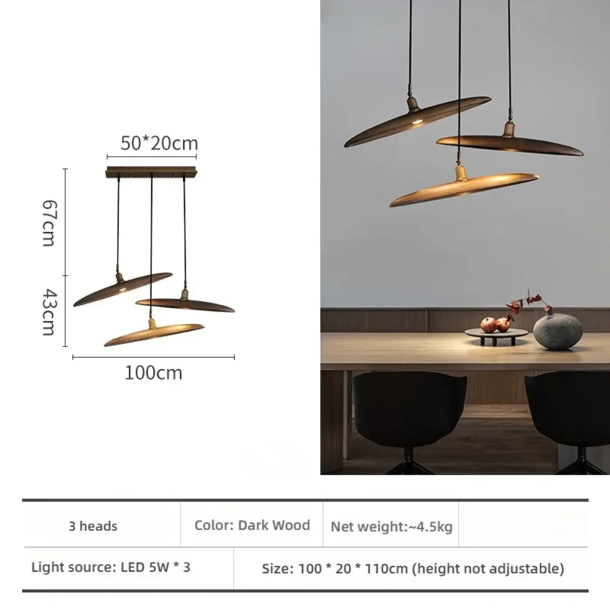 Suspension en bois zen contemporaine, tailles S à 2XL, marron