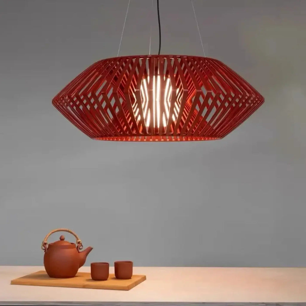 Suspension ajourée en bois pour table à manger, trois coloris, rouge
