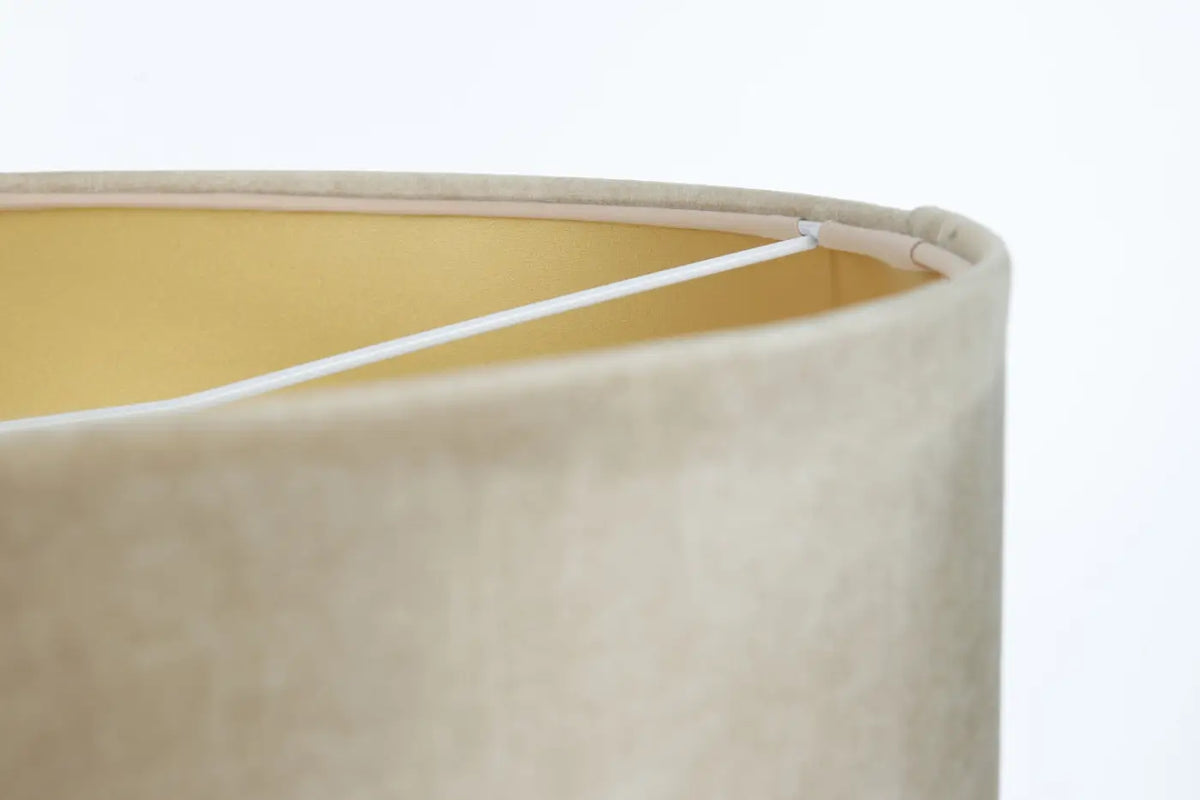 Suspension cylindre textile beige à intérieur doré, 40 à 60 cm