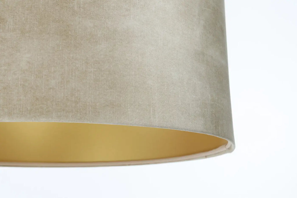 Suspension cylindre textile beige à intérieur doré, 40 à 60 cm