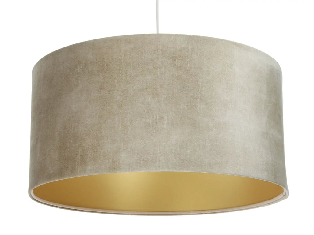 Suspension cylindre textile beige à intérieur doré, 40 à 60 cm