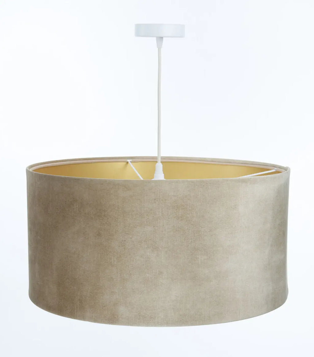 Suspension cylindre textile beige à intérieur doré, 40 à 60 cm
