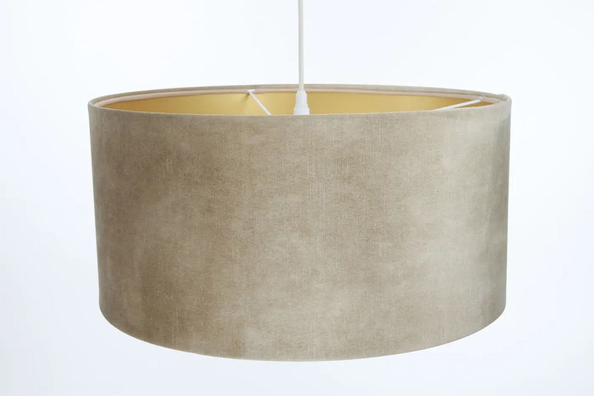 Suspension cylindre textile beige à intérieur doré, 40 à 60 cm