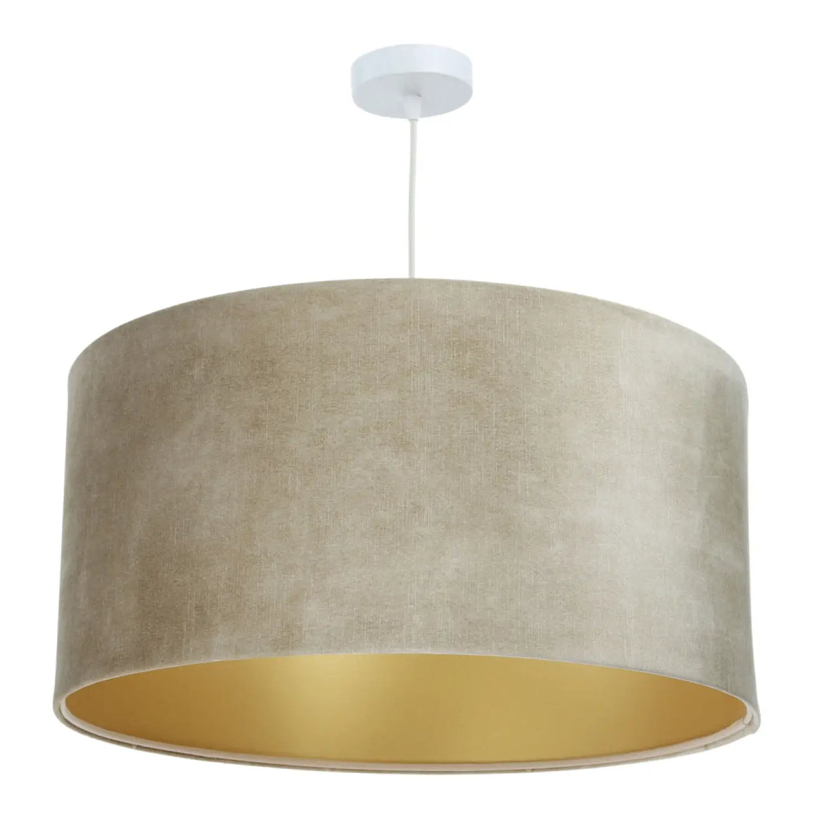 Suspension cylindre textile beige à intérieur doré, 40 à 60 cm