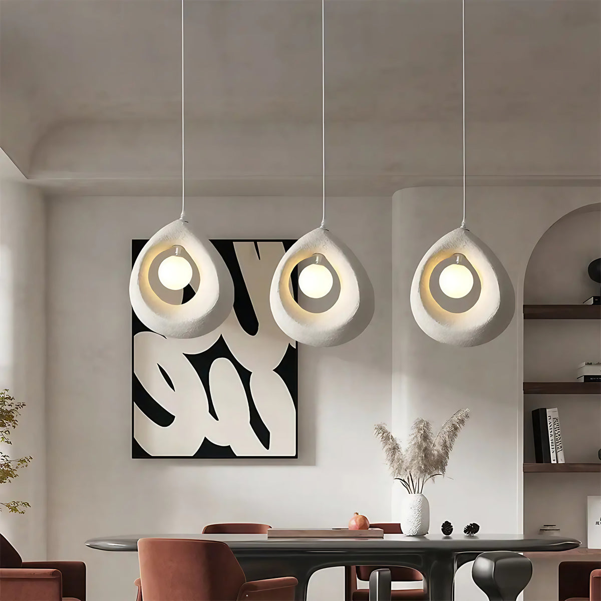 Suspension à anneau lumineux, blanche ou noire, trois lumières, blanc