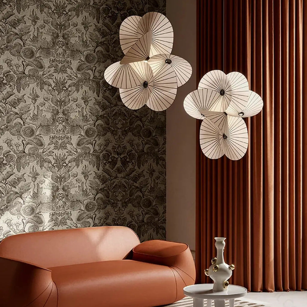 Suspension éventail en tissu blanc, blanc chaud, froid ou réglable