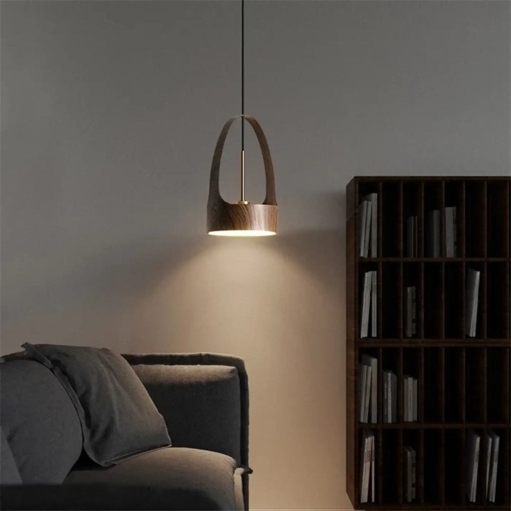 Suspension en bois à abat-jour cylindrique, beige ou marron