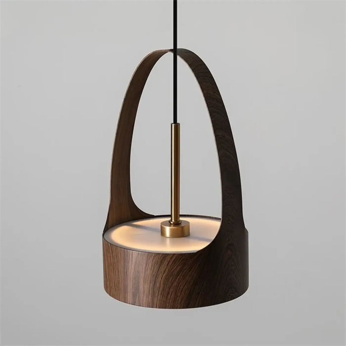 Suspension en bois à abat-jour cylindrique, beige ou marron