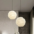 Suspension boule torsadée, armature métal et soie blanche