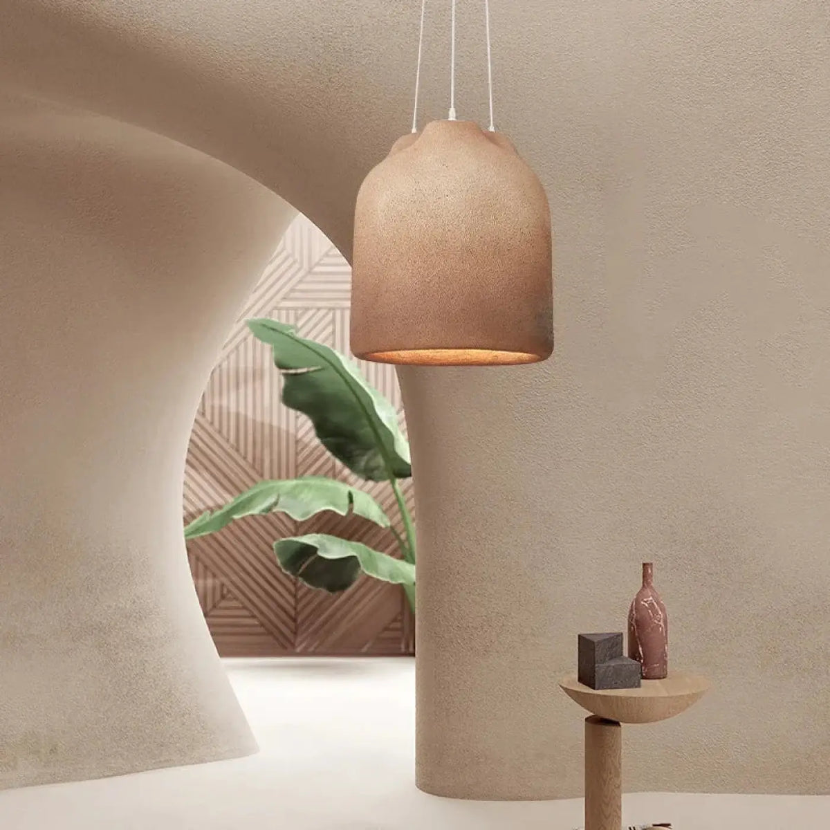 Suspension en résine, noire ou beige, au style épuré, beige