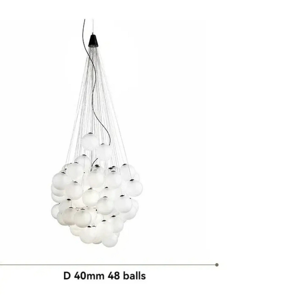 Suspension à globes de verre contemporaine, blanche ou argentée