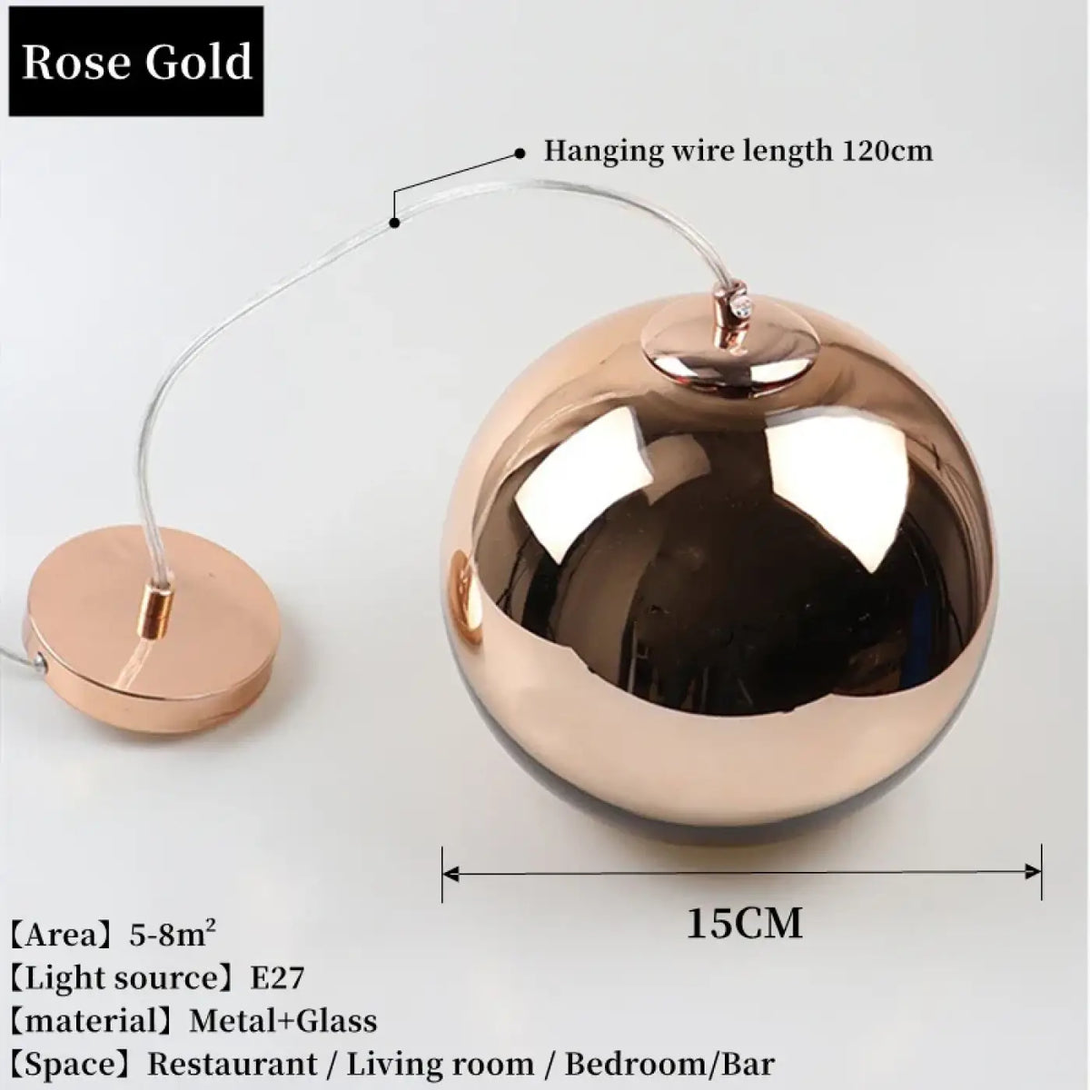 Suspension en verre teinté contemporaine, doré, argenté ou rose
