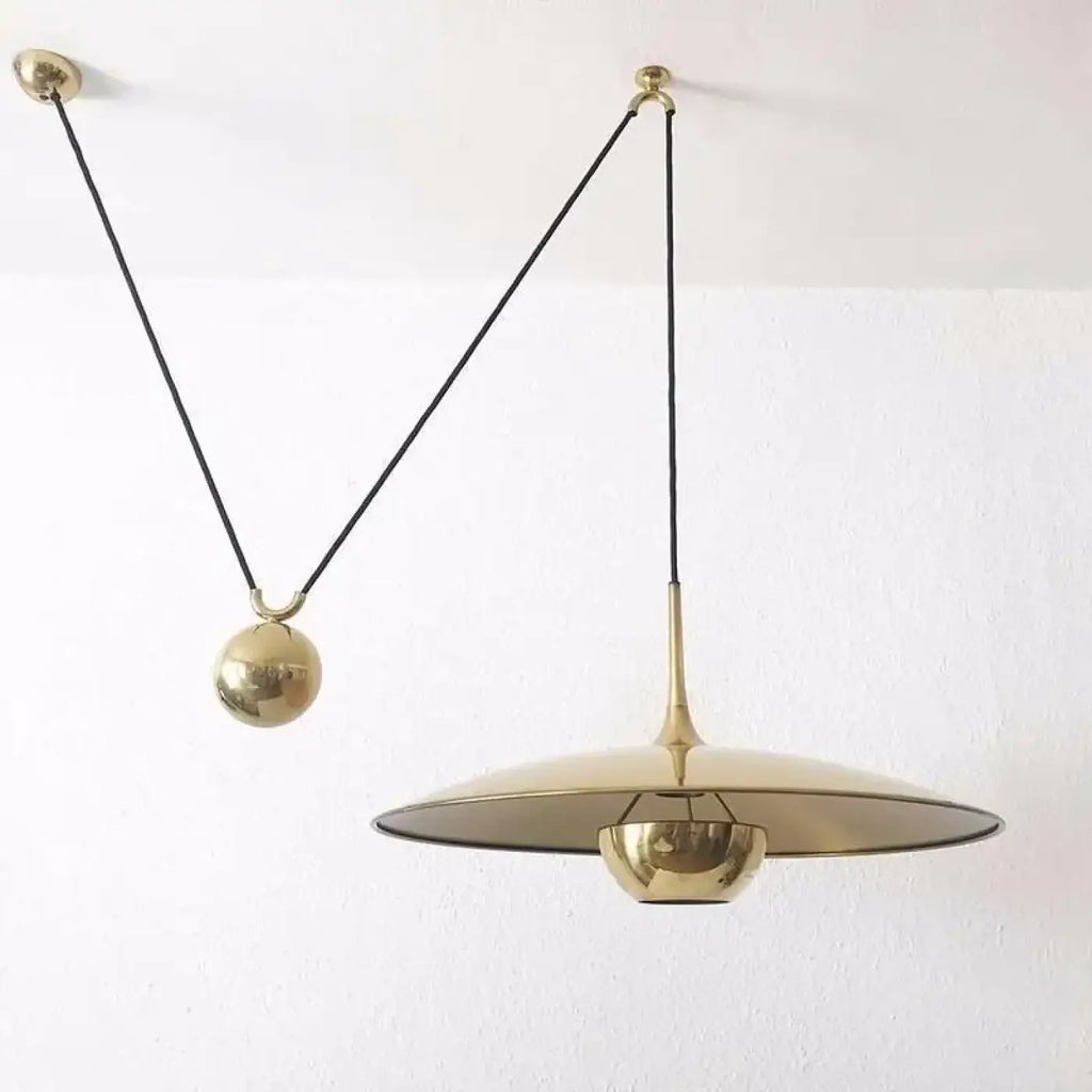 Suspension à contrepoids, abat-jour doré ou argenté, doré