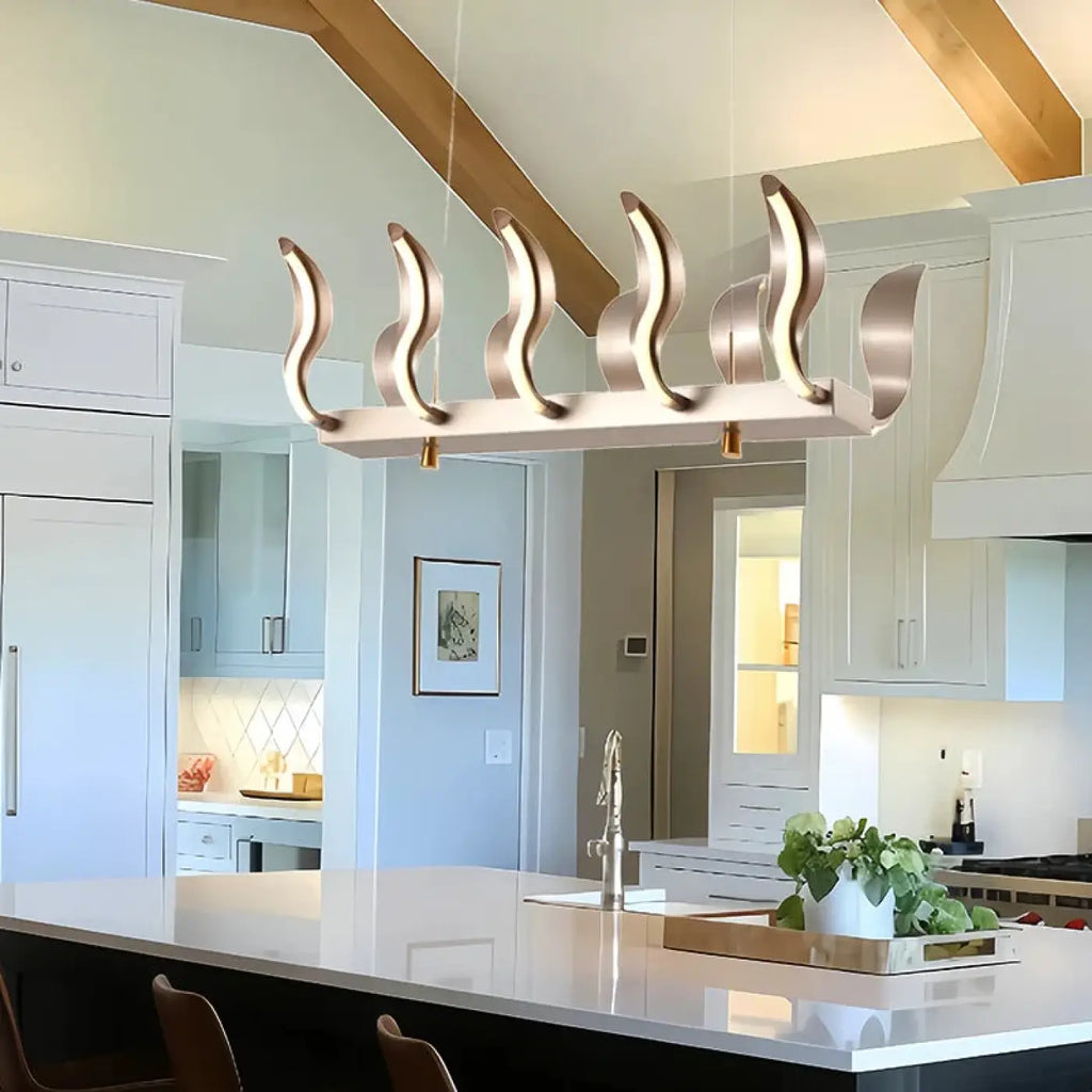 Suspension LED dorée en forme de vagues, design moderne
