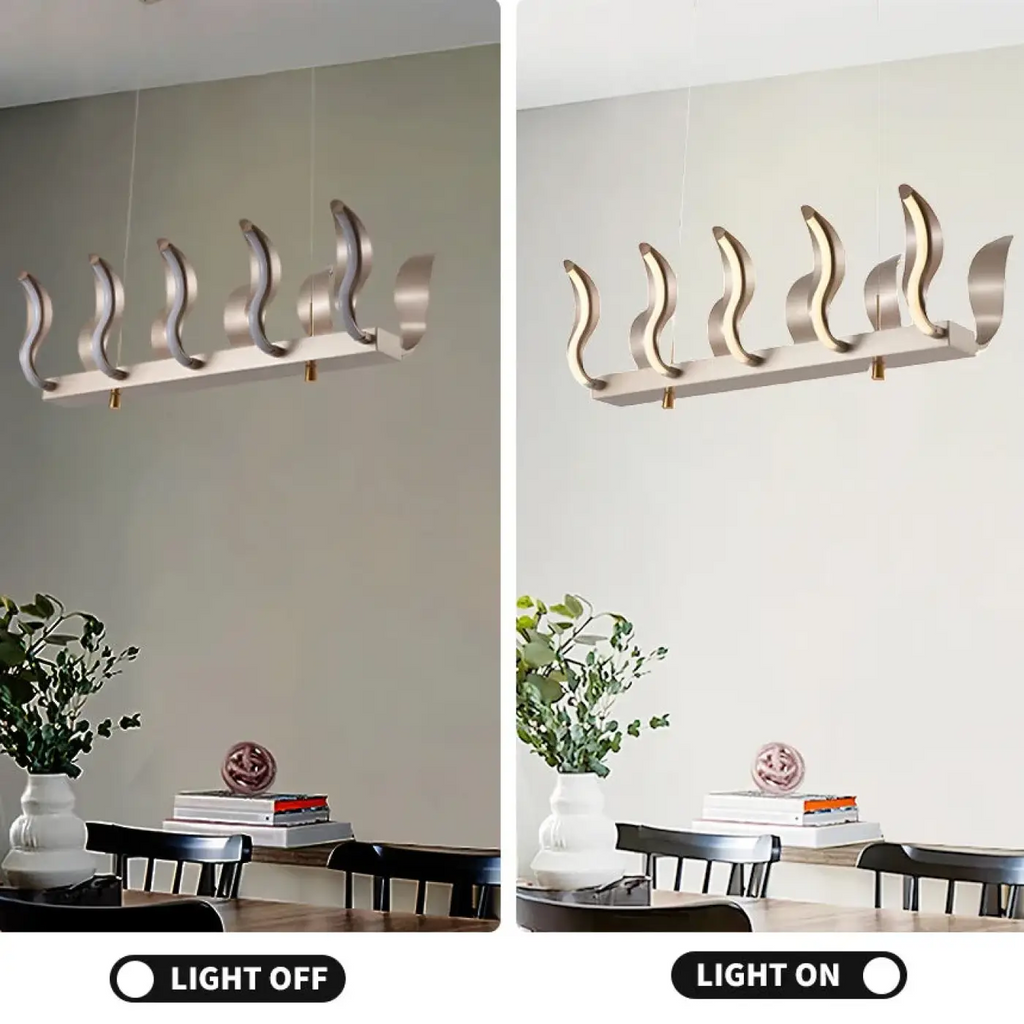 Suspension LED dorée en forme de vagues, design moderne