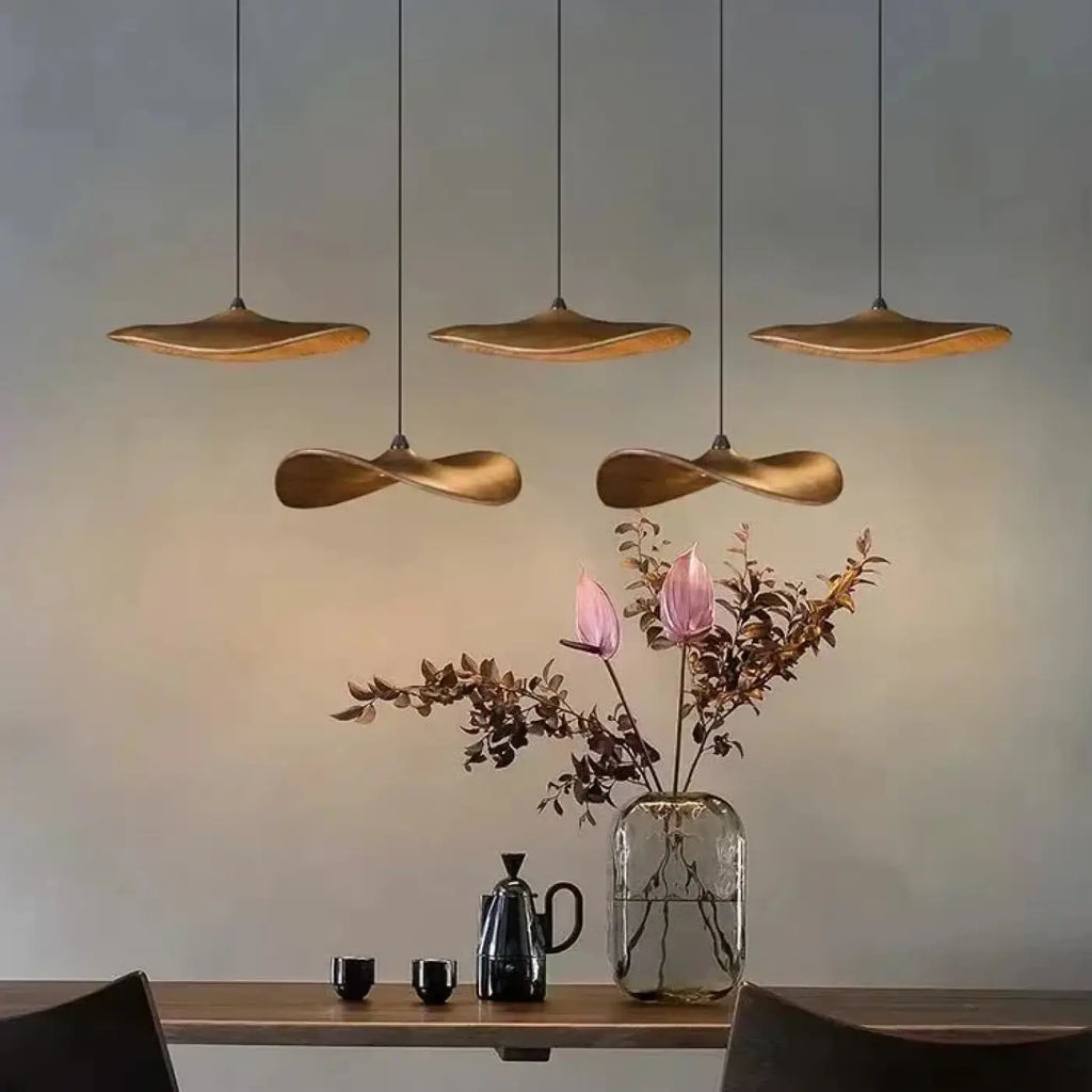 Suspension LED spectre complet, aspect bois, tailles S à XL