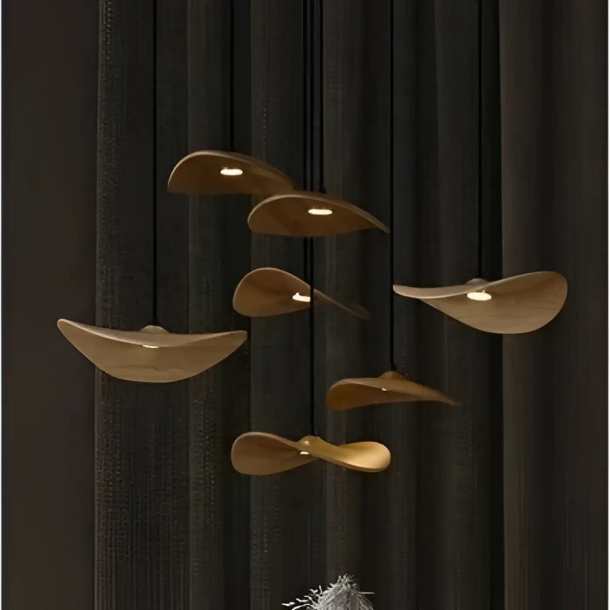 Suspension LED spectre complet, aspect bois, tailles S à XL, beige