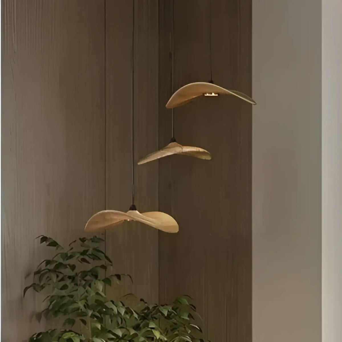 Suspension LED spectre complet, aspect bois, tailles S à XL, beige