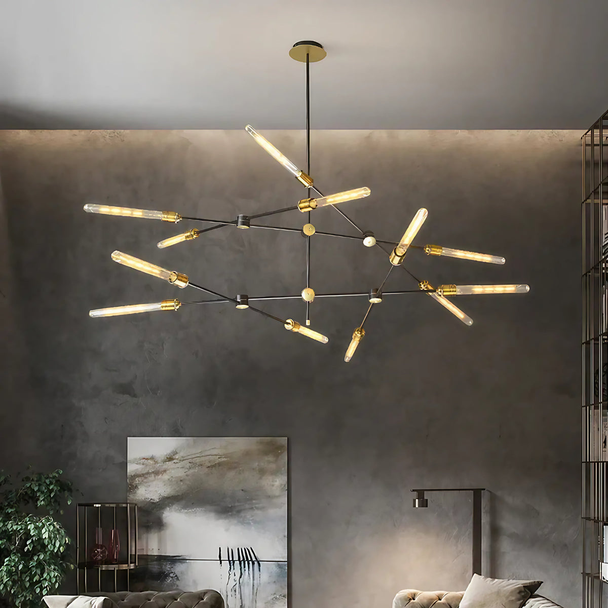 Suspension LED à branches en métal noir, style sculpture, 3 tailles