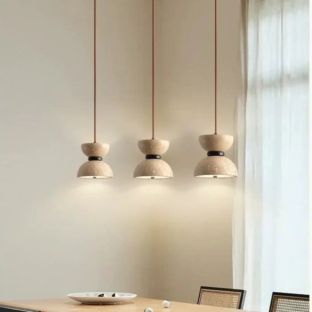 Suspension LED en pierre beige, ligne épurée, blanc chaud ou froid