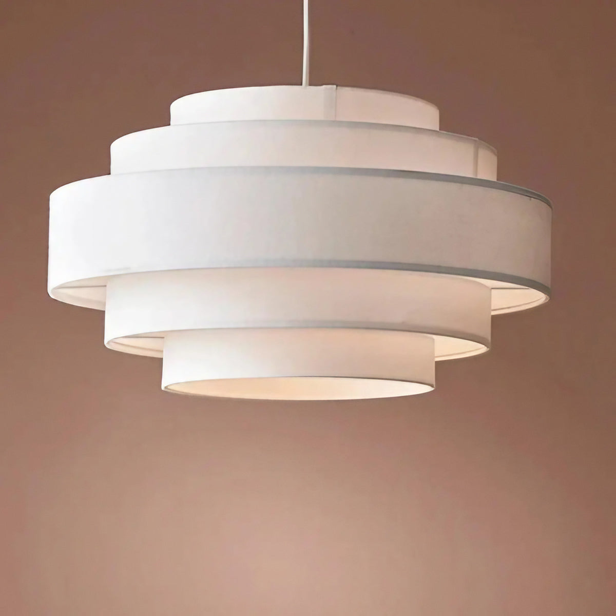 Suspension en tissu à étages concentriques, blanc ou beige, blanc