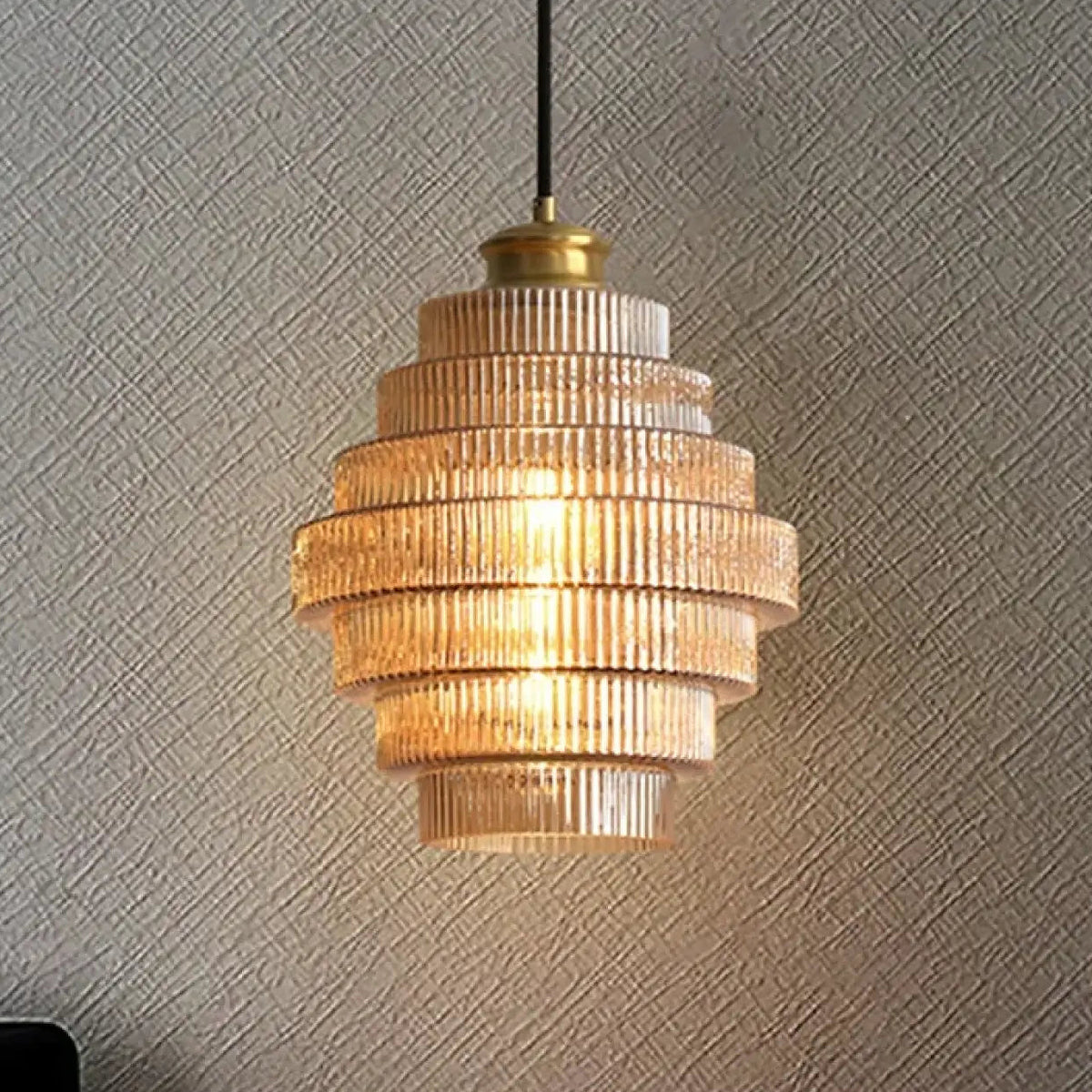 Suspension en verre strié style art déco, doré ou gris